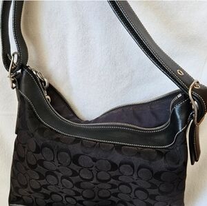 Coach Black Signature Jacquard Hobo Shoulder Bag